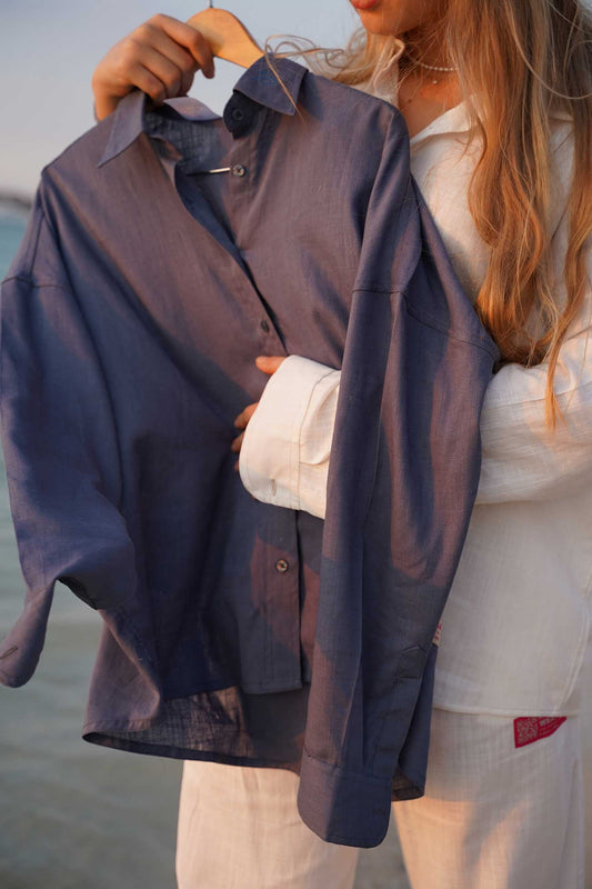 Oversized Linen Blouse - Liberty Blue