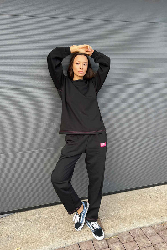 Classic High-waisted Sweatpants - Coal Black