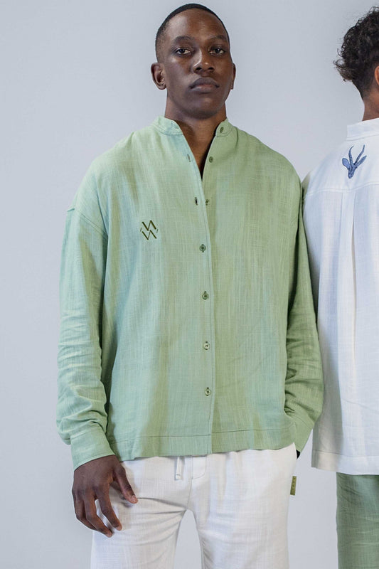 Mens Linen Green/White Set